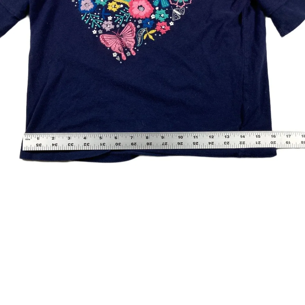 Gap Kids Navy Blue Embroidered Floral Heart Top Ruffle Sleeve Size‎ Large